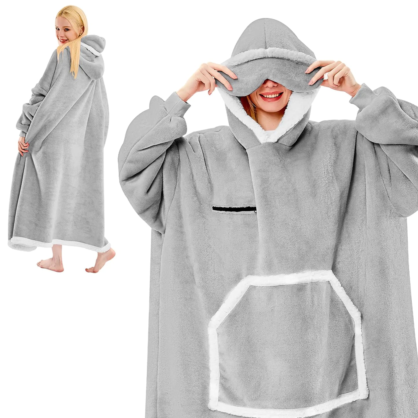 Light Gray Oversized Hoodie Blankie with Eye Mask