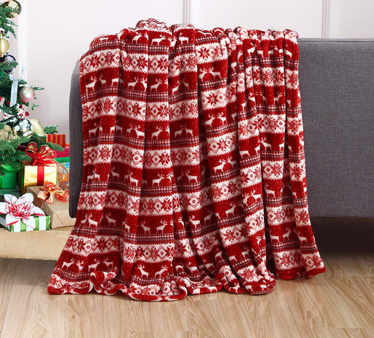 Reindeer Christmas Fuzzy Throw Blankie (50 x 60 inch)