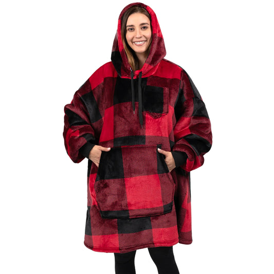 Plaid Red Oversized Hoodie Blankie